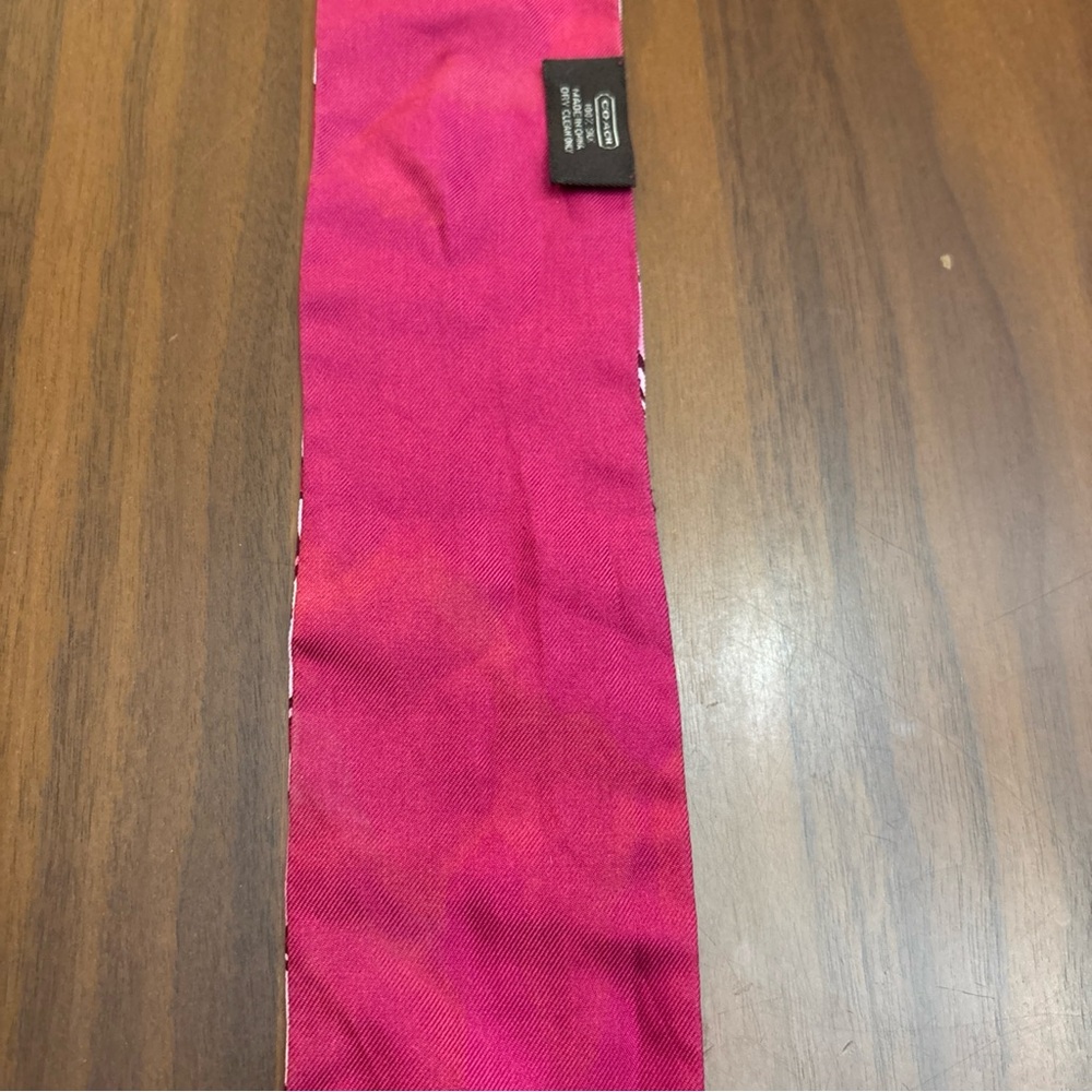 Coach Signature 100% Silk Skinny Pony Bag Scarf Vibrant Pink Monogram Y2K C Logo - Picture 6 of 8